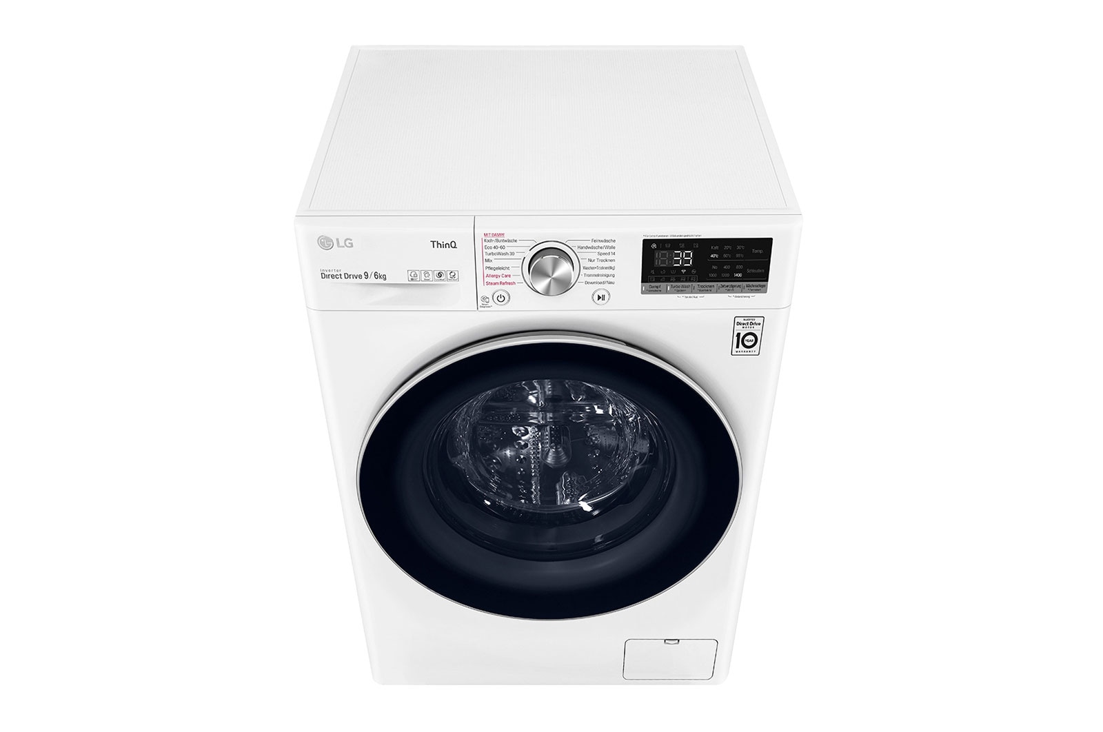 LG Waschtrockner mit AI DD™ | 9 KG Waschen | 6 KG Trocknen | 1400 U/Min | Steam | TurboWash™ 360° | Neue Wohlfühl-Trommel | Wi-Fi-Funktion | LG V7WD906A, V7WD906A