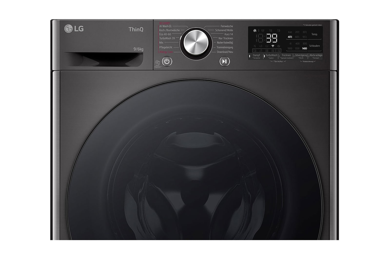 LG Waschtrockner Schwarz (D/A, 9 kg / 6 kg, 1.360 U./Min.) mit Steam & TurboWash® 360° | W4WR7096YB, W4WR7096YB