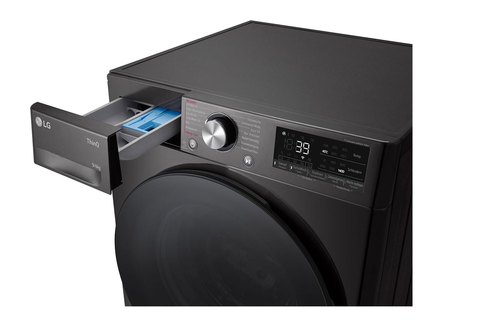 LG Waschtrockner Schwarz (D/A, 9 kg / 6 kg, 1.360 U./Min.) mit Steam & TurboWash® 360° | W4WR7096YB, W4WR7096YB