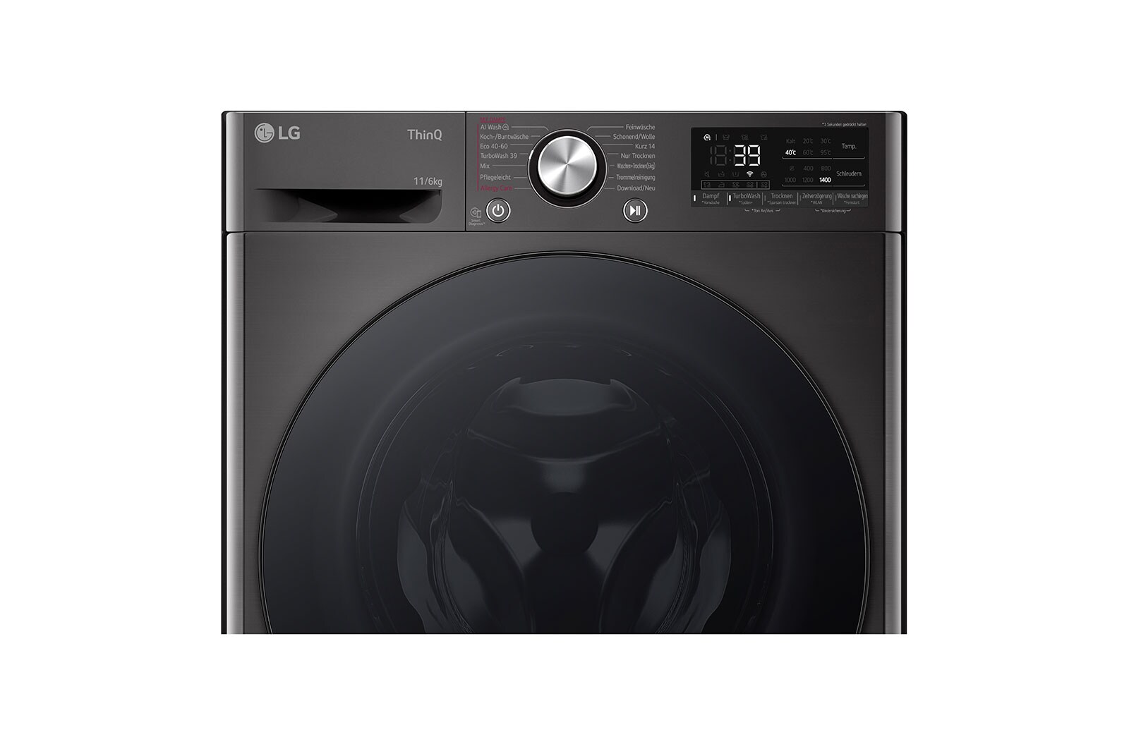 LG Waschtrockner mit 1.400 U./Min. | EEK D/A | 11 kg Waschen | 6 kg Trocknen | Schwarz mit schwarzem Bullaugenring | W4WR70E6YB, W4WR70E6YB