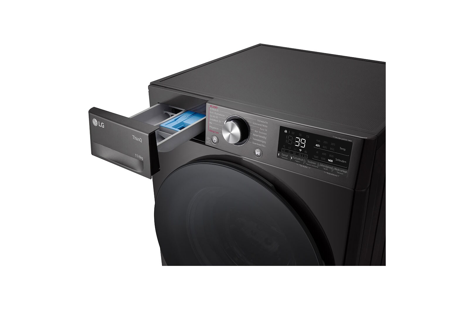 LG Waschtrockner mit 1.400 U./Min. | EEK D/A | 11 kg Waschen | 6 kg Trocknen | Schwarz mit schwarzem Bullaugenring | W4WR70E6YB, W4WR70E6YB