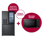 Vorderansicht von Multi Door mit InstaView® | Cubed Ice-, Crushed Ice-, Craft Ice und Wasserspender | 638 Liter Kapazität | Energieeffizienzklasse E | Festwasseranschluss + Solo-Mikrowelle Schwarz (20 L, 700 Watt) mit EasyClean GMG960EVEE.MS20002