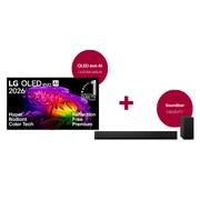 Vorderansicht von 55-Zoll LG OLED evo AI G6 4K Smart TV 2026 + 3.1 Dolby Atmos Soundbar DSG10Y mit 420 Watt OLED55G68LW.DSG1001