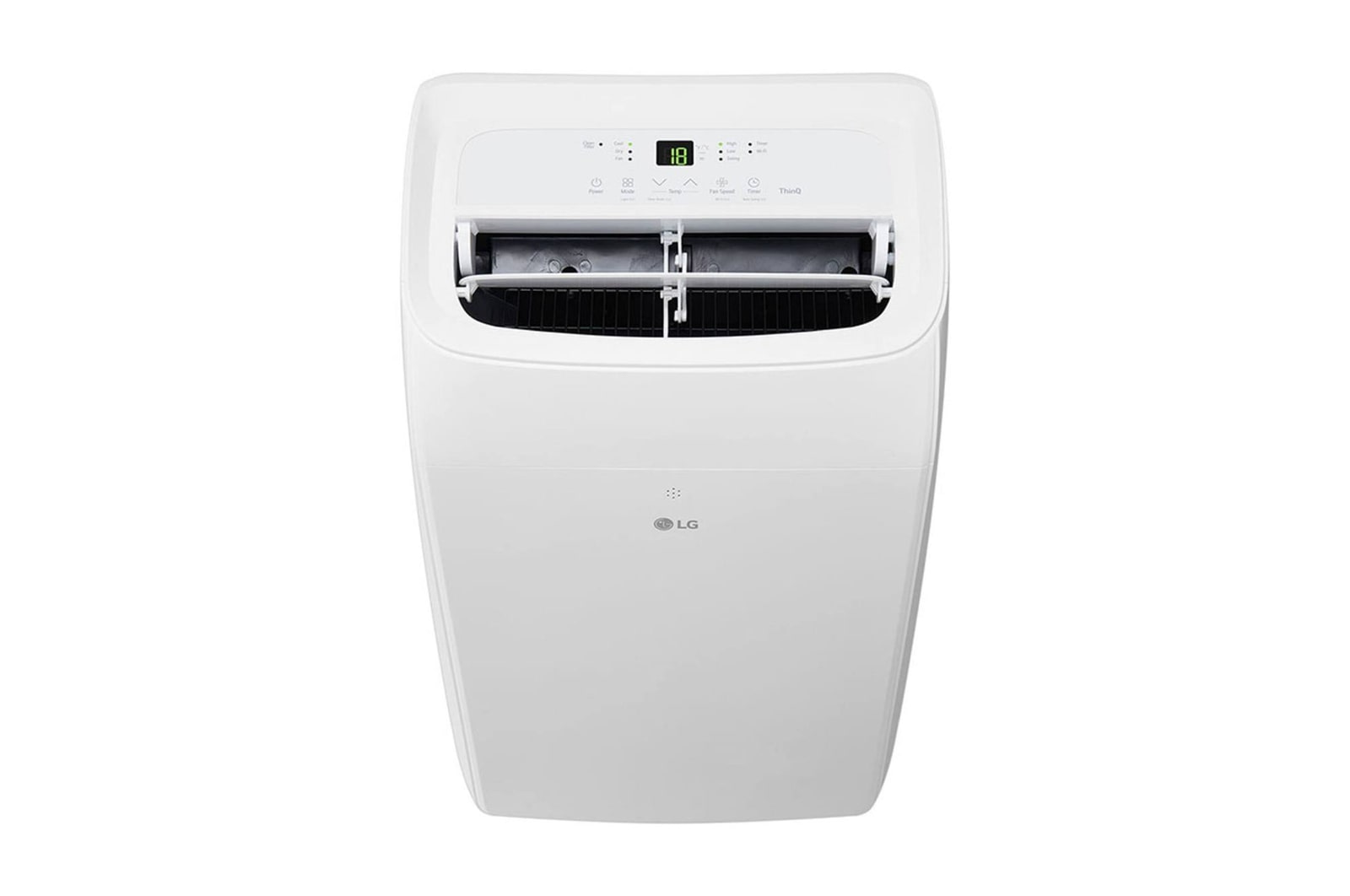 Front view with air outlet open detail of LG 9,000 BTU portable air conditioner P9NC09TSED0