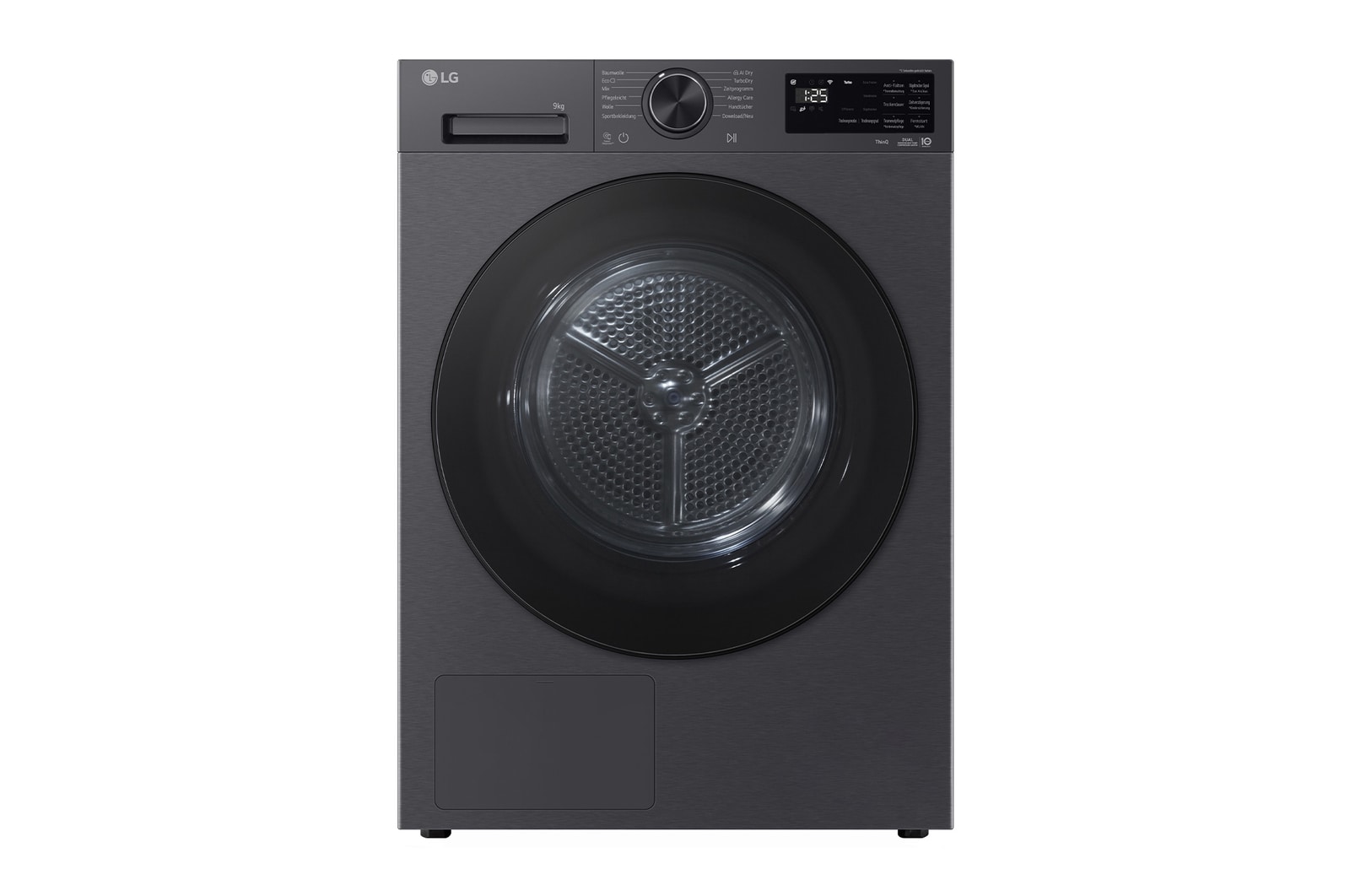 Vorderansicht von Trockner Schwarz (EEK B, 9 kg) mit AI Dry, Dual Inverter Wärmepumpentechnologie & selbstreinigendem Kondensator I RT90X7B RT90X7B