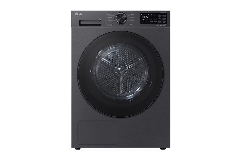Vorderansicht von Trockner Schwarz (EEK B, 9 kg) mit AI Dry, Dual Inverter Wärmepumpentechnologie & selbstreinigendem Kondensator I RT90X7B RT90X7B