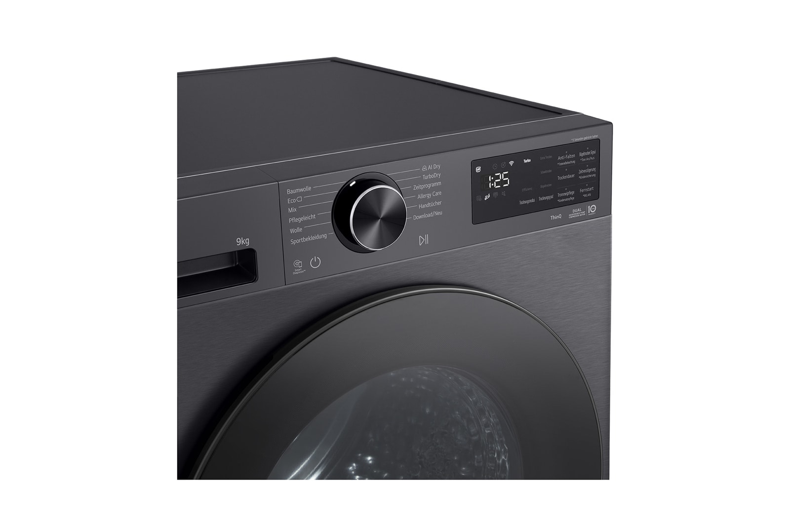 LG Trockner Schwarz (EEK B, 9 kg) mit AI Dry, Dual Inverter Wärmepumpentechnologie & selbstreinigendem Kondensator I RT90X7B, RT90X7B