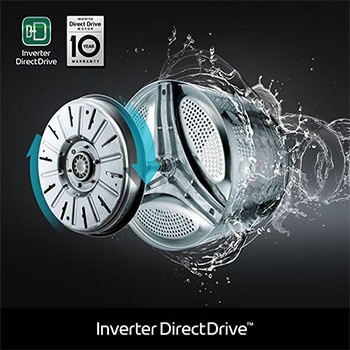 Nahaufnahme des Inverter Direct Drive™ Motors der LG 20 kg Waschmaschine F0WVT202, mit 10 Jahren Garantie, mit Energieeffizienzklasse B.