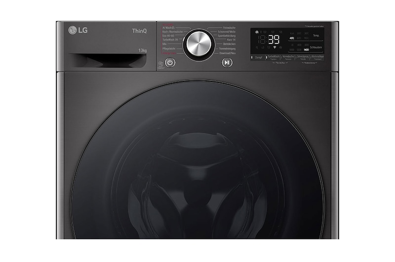 LG Waschmaschine Schwarz (A-20%*, 13 kg, 1.360 U./Min.) mit AI DD® & TurboWash®360° | F4WR703YB, F4WR703YB