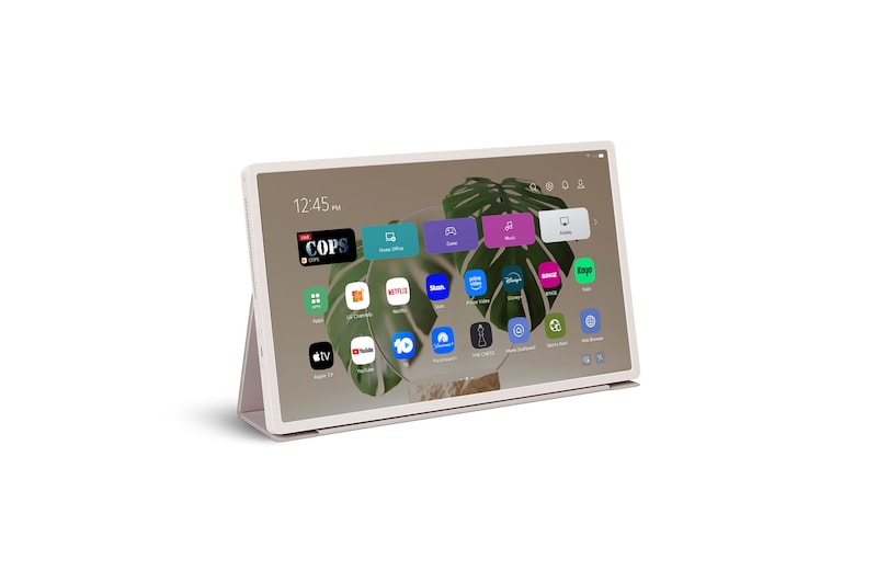 LG StanbyME 2 propped up like a tablet using the folio cover.