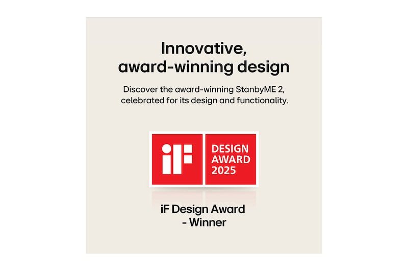 A girl with her puppy is watching a show on the LG StanbyME 2. The folio cover is used and the screen is propped up like a tablet.