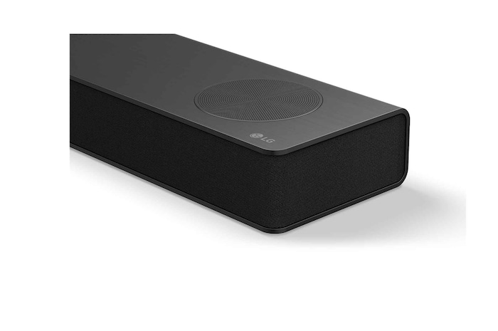 Top angled view of LG Soundbar S80TR's side corner