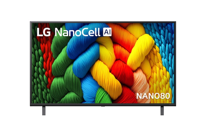 Front view of 43 inch LG NanoCell AI NANO80 4K Smart TV 2025 43NANO80ASA