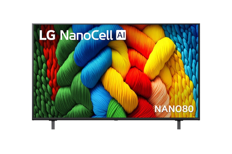 Front view of 55 inch LG NanoCell AI NANO80 4K Smart TV 2025 55NANO80ASA