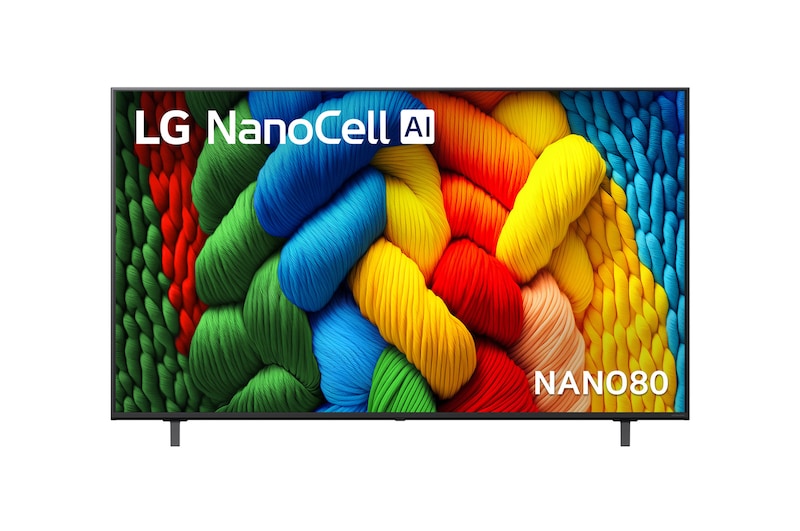 Front view of 65 inch LG NanoCell AI NANO80 4K Smart TV 2025 65NANO80ASA