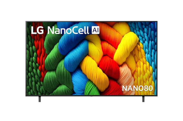 Front view of 75 inch LG NanoCell AI NANO80 4K Smart TV 2025 75NANO80ASA