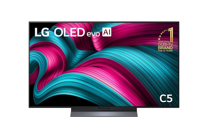 Front view of 48 inch LG OLED evo AI C5 4K Smart TV 2025 OLED48C5PSA