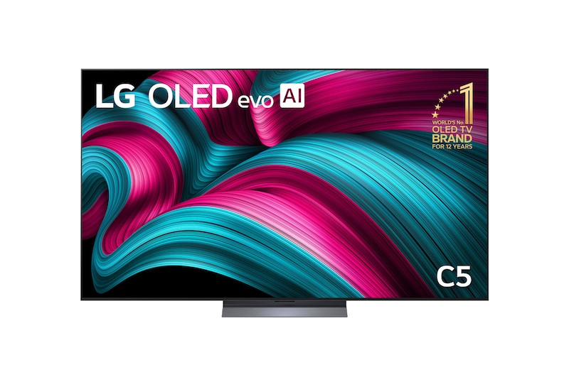 Front view of 77 inch LG OLED evo AI C5 4K Smart TV 2025 OLED77C5PSA