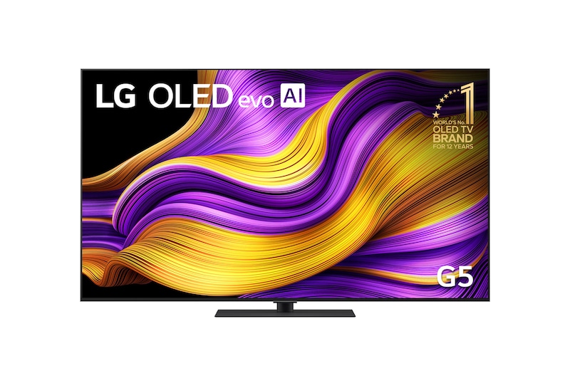 Front view of 65 inch LG OLED evo AI G5 4K Smart TV 2025 OLED65G5PSA