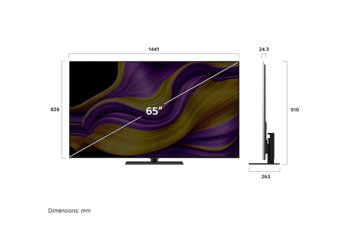 TV with inches and height
