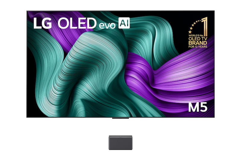 Front view of World’s first True Wireless TV 83 inch LG OLED evo AI M5 with 4K 144Hz Video & Audio Transfer OLED83M5PSA