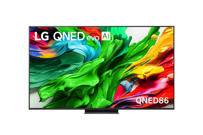Front view of 65 inch LG QNED evo AI QNED86 MiniLED 4K Smart TV 2025 65QNED86ASA