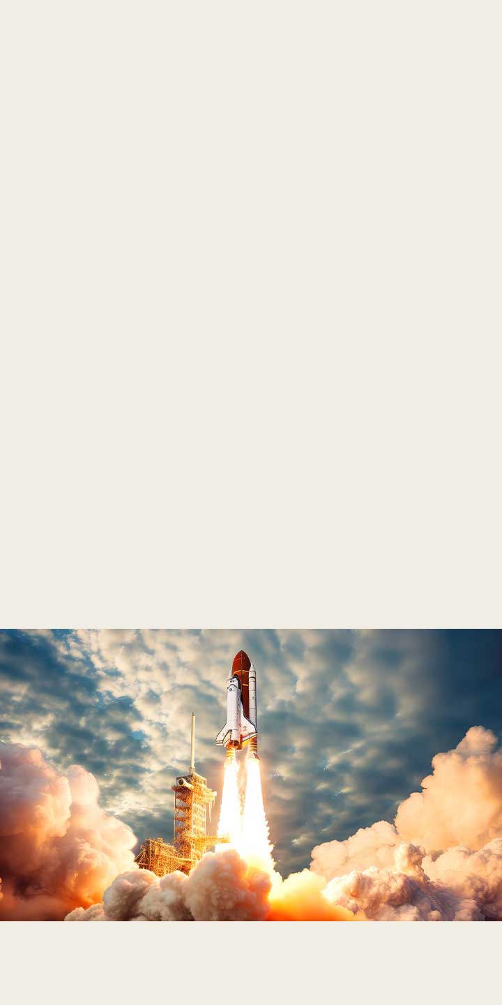 Scene of a space shuttle launch that's split in half. One half of the scene is bright and vivid thanks to the LG brightness boosting algorithms. The other half is dark, faded, and gray.