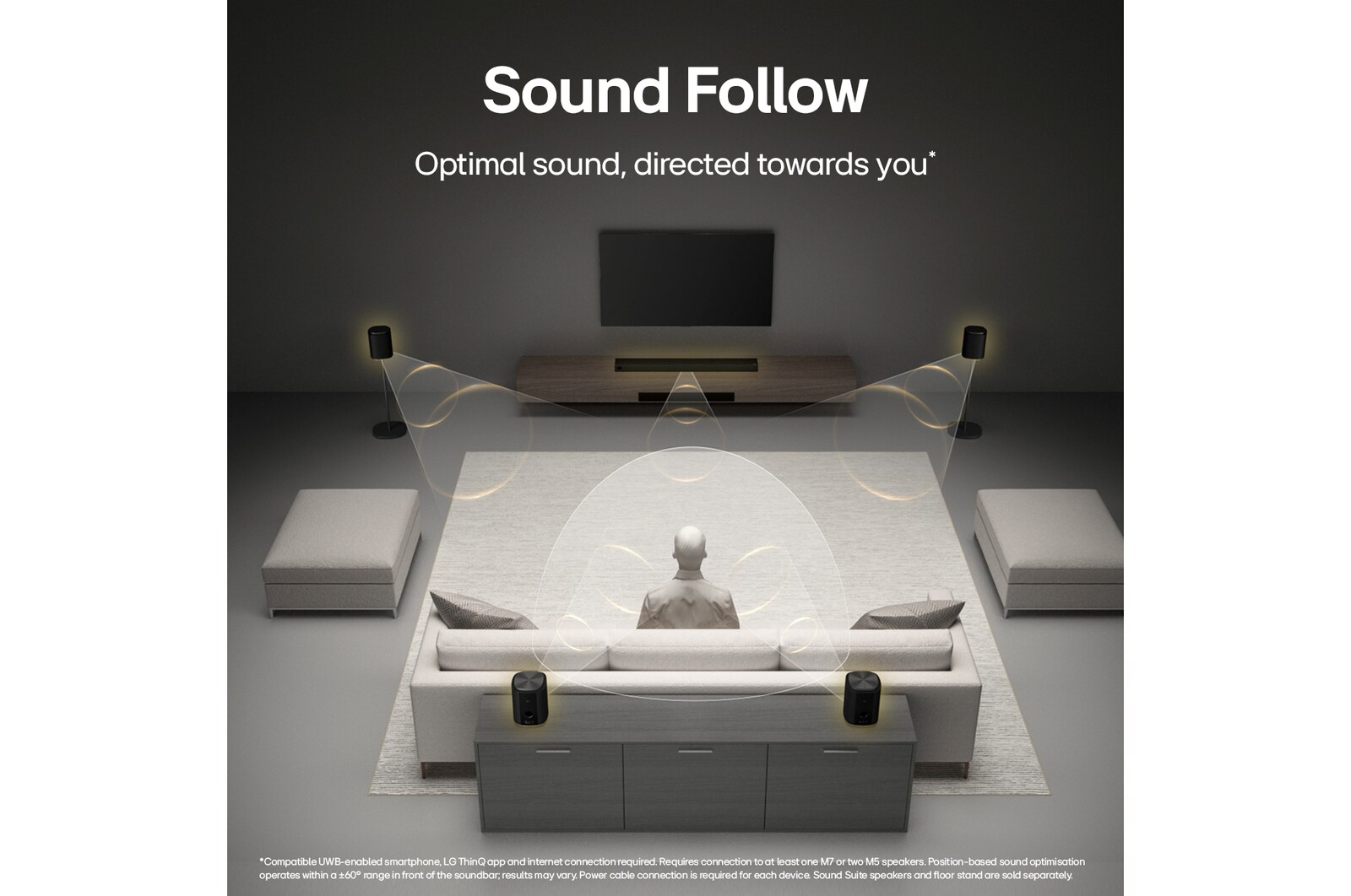 No need to reposition your speaker every time you move. The H7’s Sound Follow technology analyses not just the space itself, but also your position and movement within it — ensuring optimal sound wherever you are.