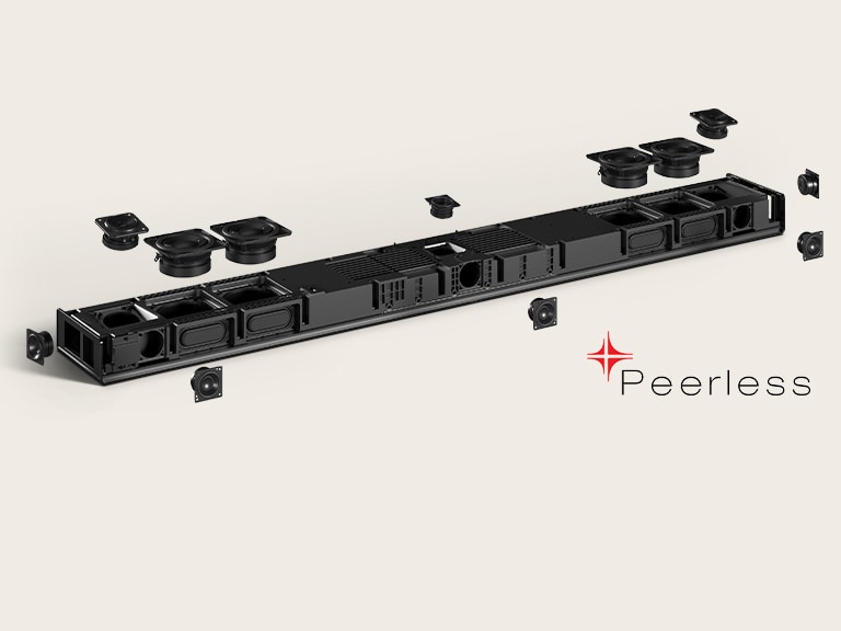 LG Sound Suite H7 soundbar delivering powerful bass and an expansive soundstage with Peerless built-in units