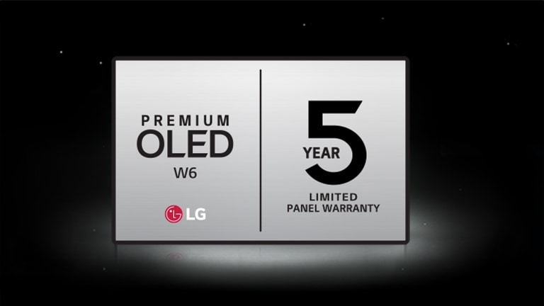 5-Year Limited Panel Warranty logo for Premium OLED G6 is shown on a dark background.
