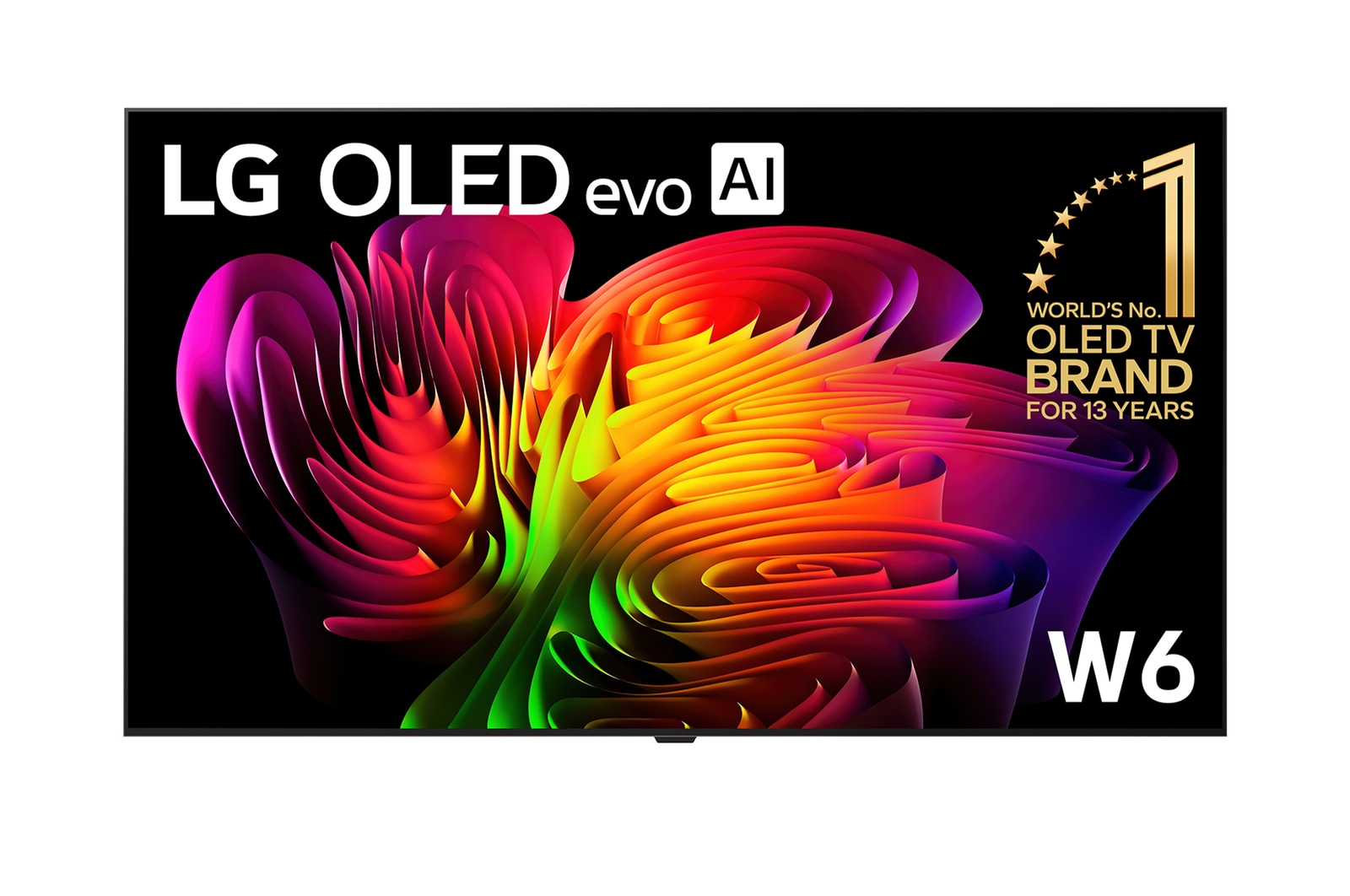 Front view of 77 inch Wallpaper TV LG OLED evo AI W6 True Wireless 4K Smart TV 2026 OLED77W6PSA