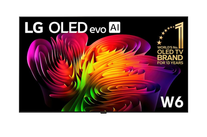 Front view of 77 inch Wallpaper TV LG OLED evo AI W6 True Wireless 4K Smart TV 2026 OLED77W6PSA