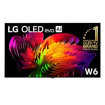 Front view of 77 inch Wallpaper TV LG OLED evo AI W6 True Wireless 4K Smart TV 2026 OLED77W6PSA