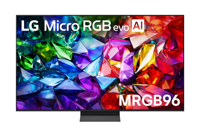 Front view of 75 inch LG Micro RGB evo AI MRGB96 4K Smart TV 2026 75MRGB96BSA