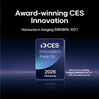 2026 CES Innovation Awards Honouree badge in the Imaging category for the MRGB95 100-inch display