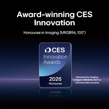2026 CES Innovation Awards Honouree badge in the Imaging category for the MRGB95 100-inch display