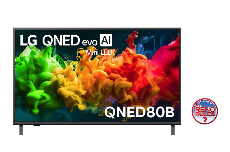 Front view of 43 Inch LG QNED evo AI QNED80 Mini LED 4K Smart TV 2026 43QNED80BSA