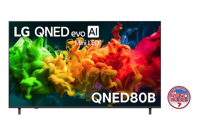 Front view of 75 Inch LG QNED evo AI QNED80 Mini LED 4K Smart TV 2026 75QNED80BSA