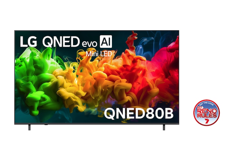 Front view of 85 Inch LG QNED evo AI QNED80 Mini LED 4K Smart TV 2026 85QNED80BSA