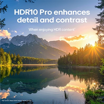 LG NANO 4K UHD AI NU85 with AI Super Upscaling and Dynamic Tone Mapping Pro shows an underwater scene of a dolphin swimming among coral and fish, as AI recognizes and upscales each frame up to 4K resolution.