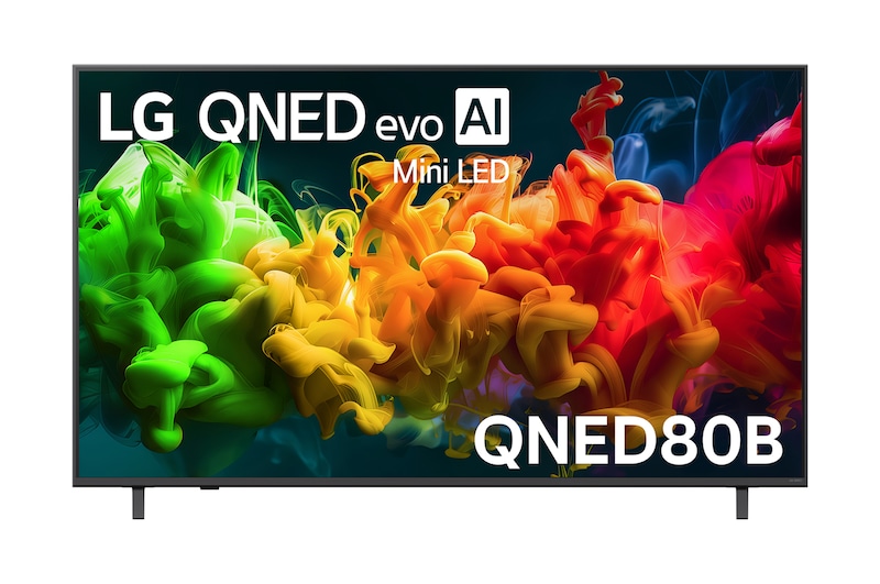 Front view of 65 Inch LG QNED evo AI QNED80 Mini LED 4K Smart TV 2026 65QNED80BSA