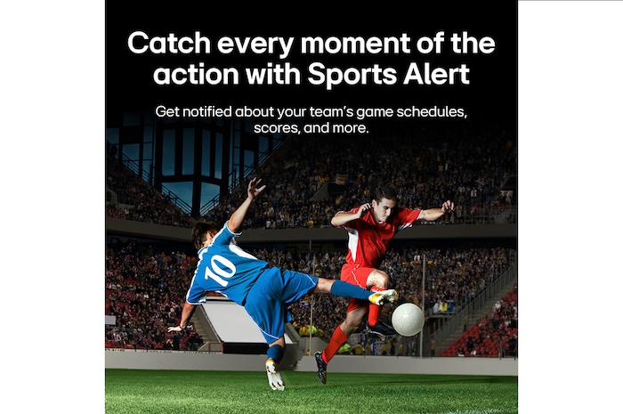 LG QNED evo AI QNED85 Sports Forecast by AI Concierge displays a live soccer match with an on-screen AI panel presenting predictions, player insights, and league data, suggesting how AI analyzes gameplay to forecast match outcomes. 