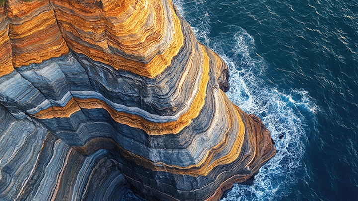 LG QNED AI QNED70 Mini LED highlights how its Mini LED reveals sharper rock textures and clearer ocean detail than conventional LED in a split coastal cliff scene, delivering deeper blacks and more refined contrast for greater clarity and depth.