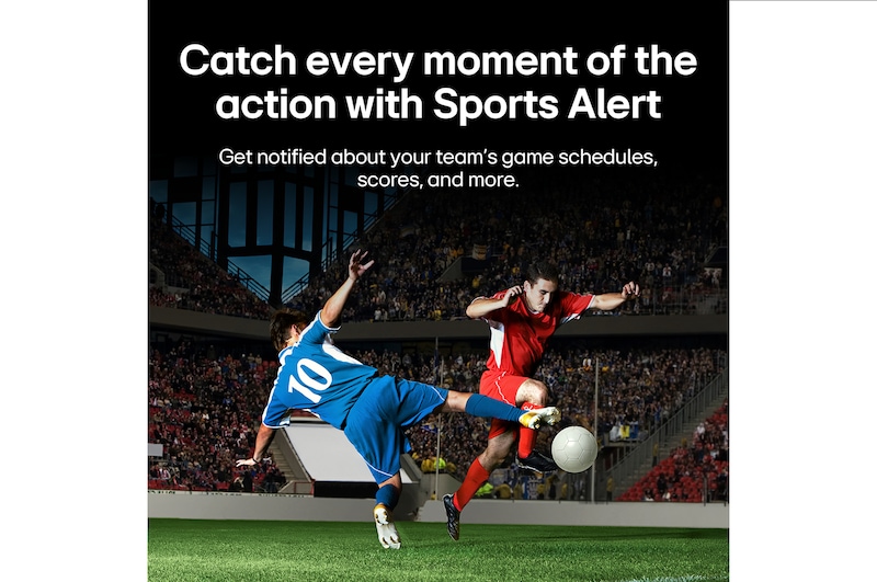 LG QNED evo AI QNED70 Mini LED Sports Forecast by AI Concierge displays a live soccer match with an on-screen AI panel presenting predictions, game insights, and league data, suggesting how AI analyzes gameplay to forecast match outcomes. 