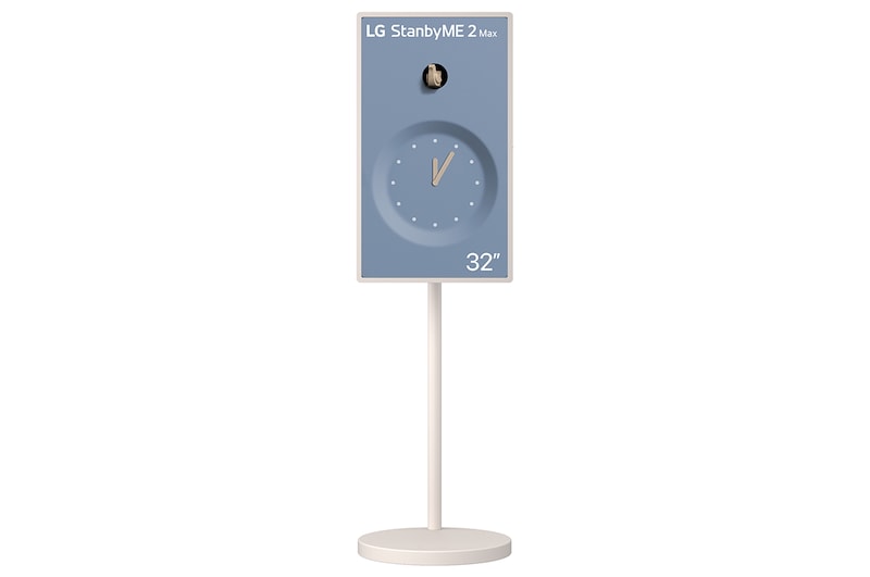 LG StanbyME 2 Max LX6 Movable Screen with a detachable and super portable design is shown on a stand displaying a clock interface, highlighting versatile placement and seamless décor integration.