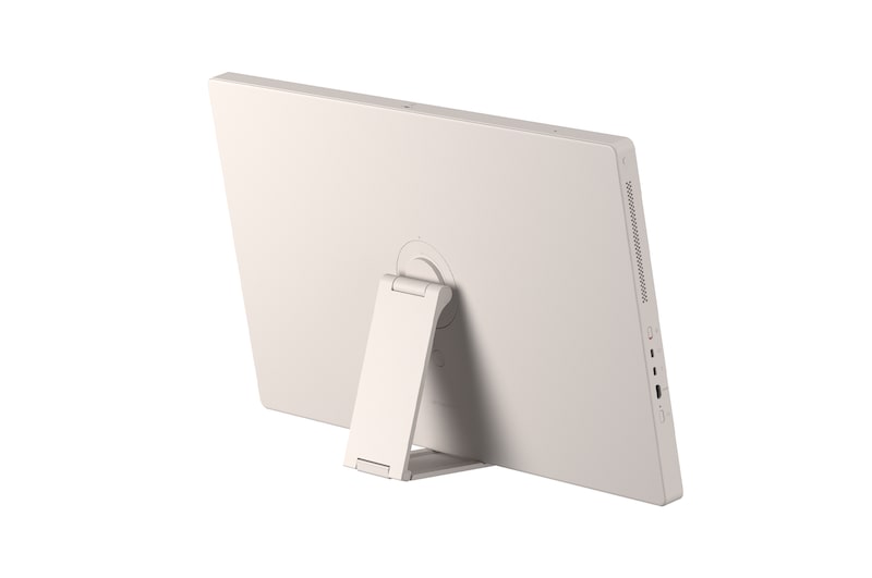 LG StanbyME 2 Max LX6 Movable Screen with a detachable and super portable design is shown on a stand displaying a clock interface, highlighting versatile placement and seamless décor integration.