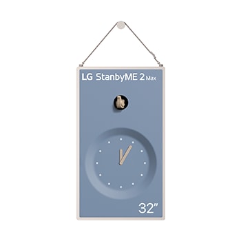 LG StanbyME 2 Max LX6 Movable Screen with a detachable and super portable design is shown on a stand displaying a clock interface, highlighting versatile placement and seamless décor integration.