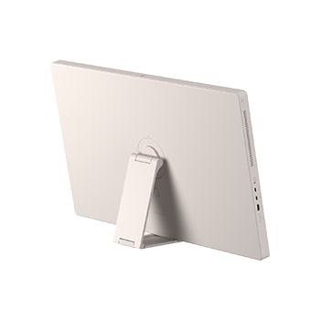 LG StanbyME 2 Max LX6 Movable Screen with a detachable and super portable design is shown on a stand displaying a clock interface, highlighting versatile placement and seamless décor integration.