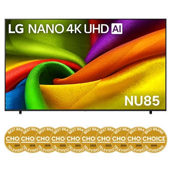 Front view of 98 inch LG NANO 4K UHD AI NU85 4K Smart TV 2026 98NU855BPSB