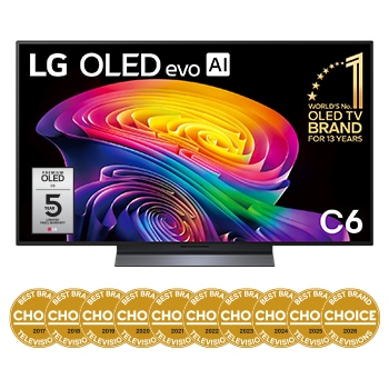 Front view of 48 Inch LG OLED evo AI C6 4K Smart TV 2026 OLED48C6PSA